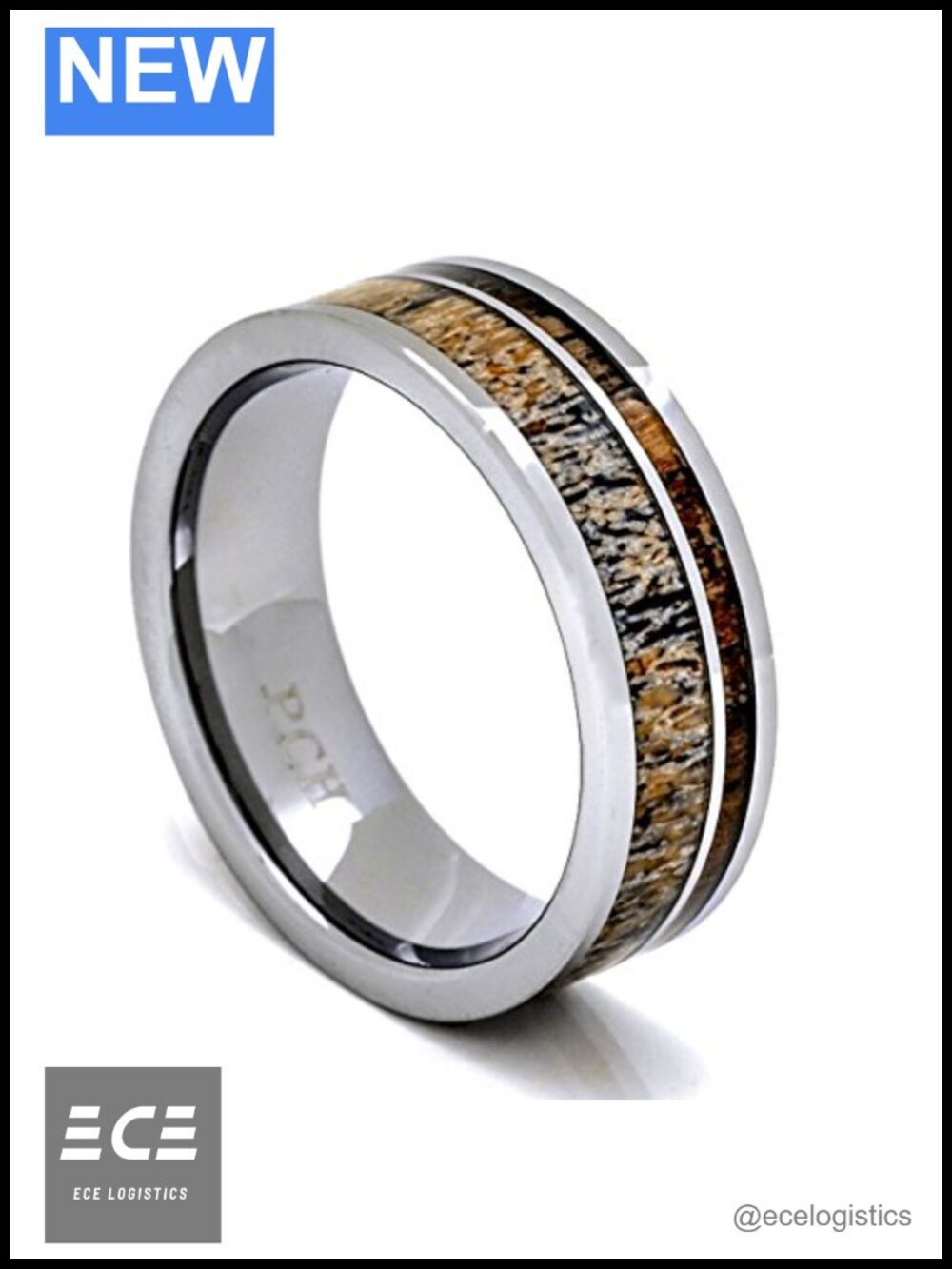 Tungsten Wedding Band with Hawaiian Koa Wood & Deer Antler Inlay 8mm